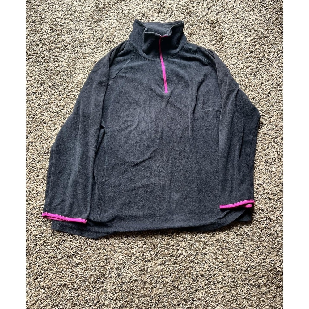Columbia Womens 2X Fleece Pullover Quarter Zip Gray Pink Trim Activewear Top